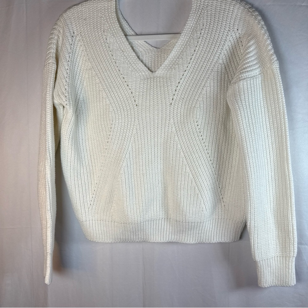 Poof Apparel Women's V-Neck Sweater in Off White - Picture 3 of 10